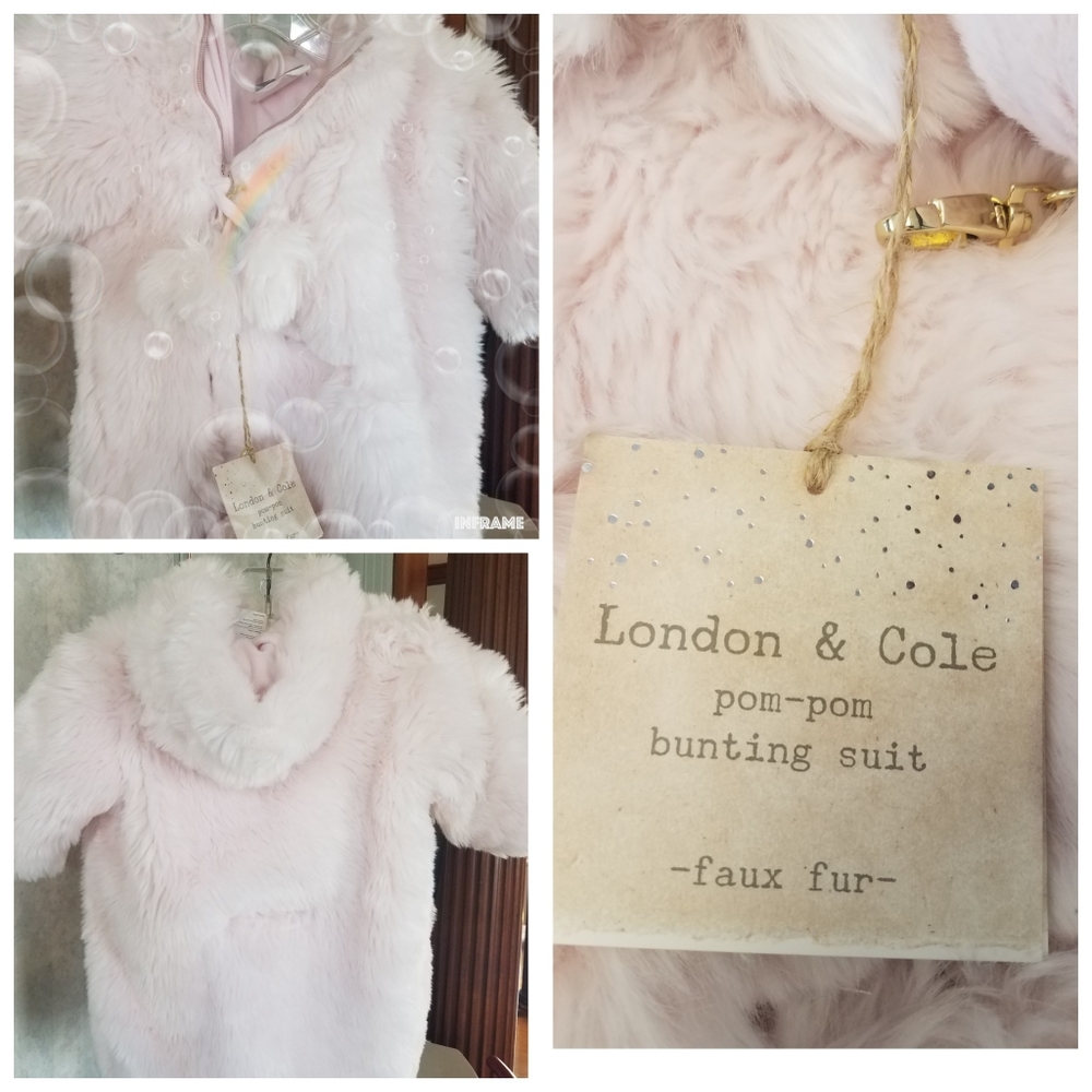 London & Cole baby bunting with pom poms